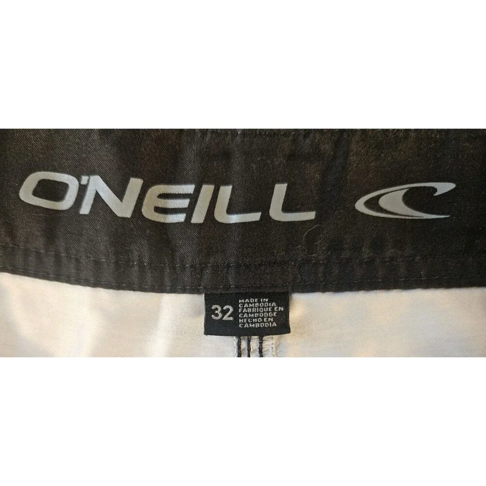 O'Neill Board Shorts Mens 32 Gray Red White Swim Trunks Surf Surfing